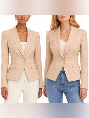 NEW Veronica Beard Hosanna Dickey Blazer Khaki Melange Linen Blend 0
